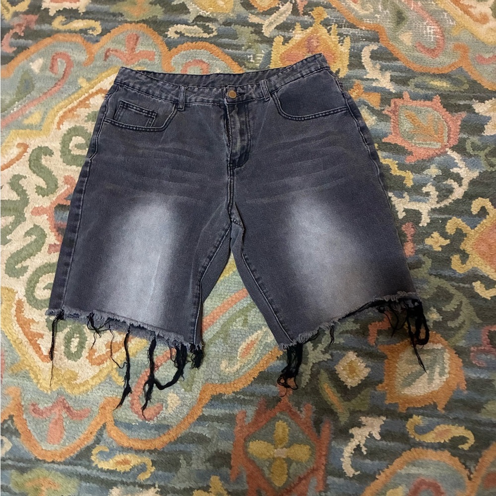 Distressed Black Denim Shorts